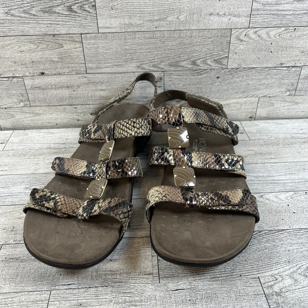 Vionic Women's Summer Sandals 44Amber Adjustable Orthaheel‎ Natural Snake Sz. 11